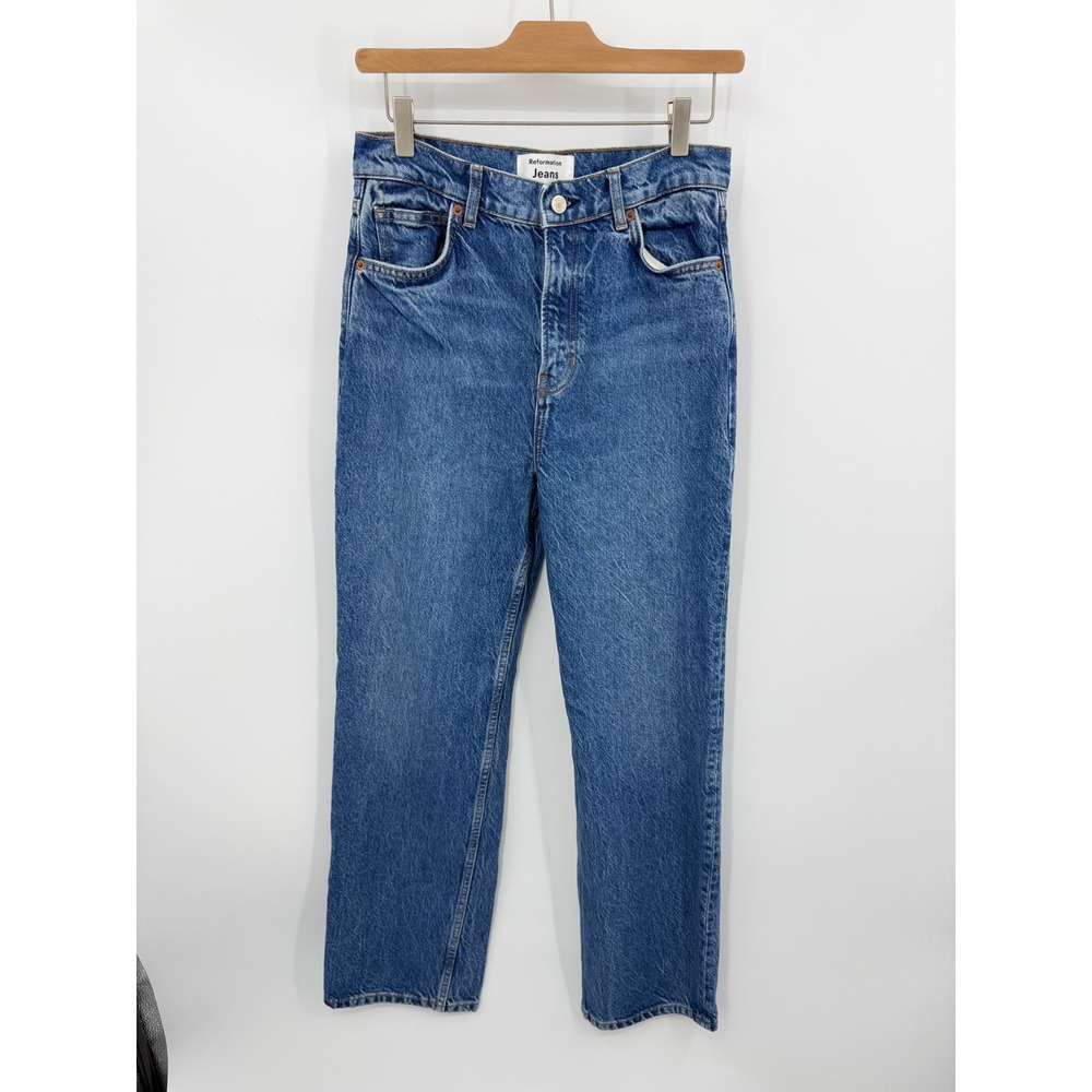 Reformation Abby High Rise Straight Jeans Women 26 Lanier Blue Sustainable Rigid